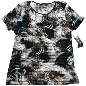 NWT Notations Women's Ruffle Animal Mixed Print Graphic Shirt L Large